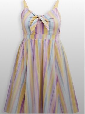 TORRID Mini Poplin Tie Front Skater Dress Multi Stripe Size 3X Adjustable Straps